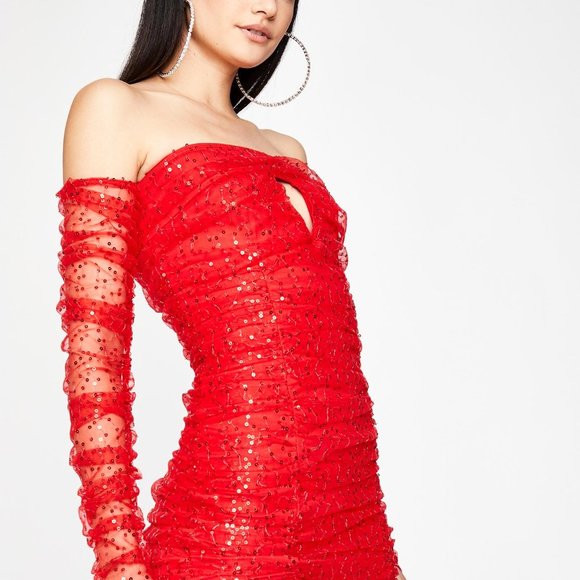 Dolls Kill Blazed Off The Shoulder Red Dress L - Picture 3 of 8